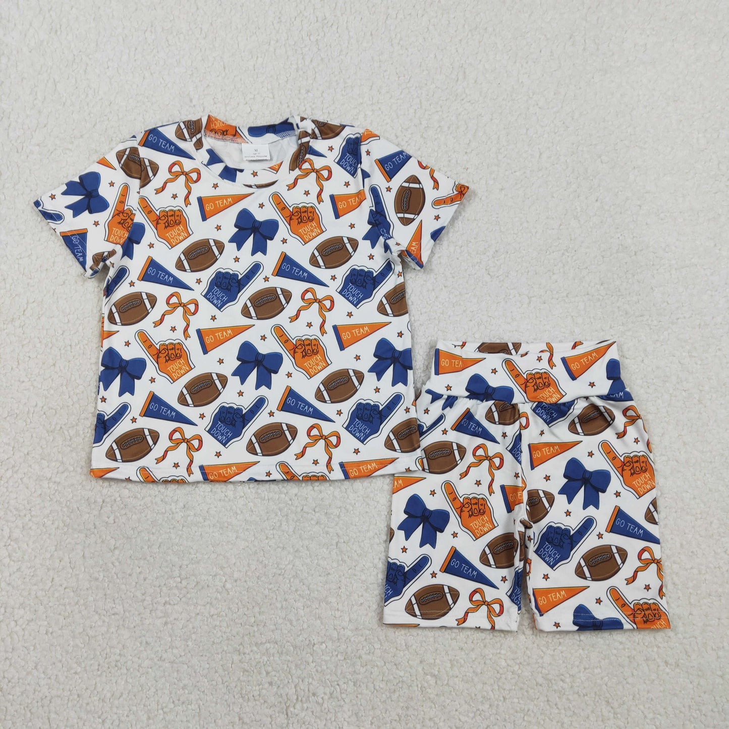 Sibling Baby Girls Short Sleeve Bows Footballs Top Short Go Team Pajamas Clothes Sets