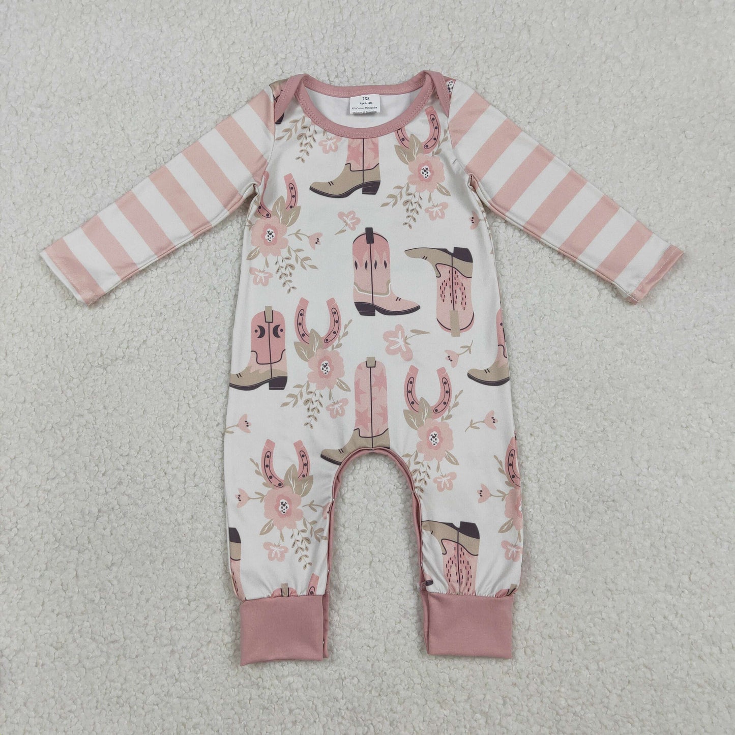 Sibling Baby Girls Pink Boots Flowers Western Footie Rompers Blanket