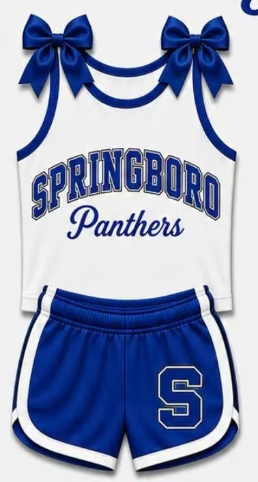 (Custom Design Preorder MOQ 5) Girls  Springboro Bow Strap Tank & Shorts Sport Team Outfit（副本）