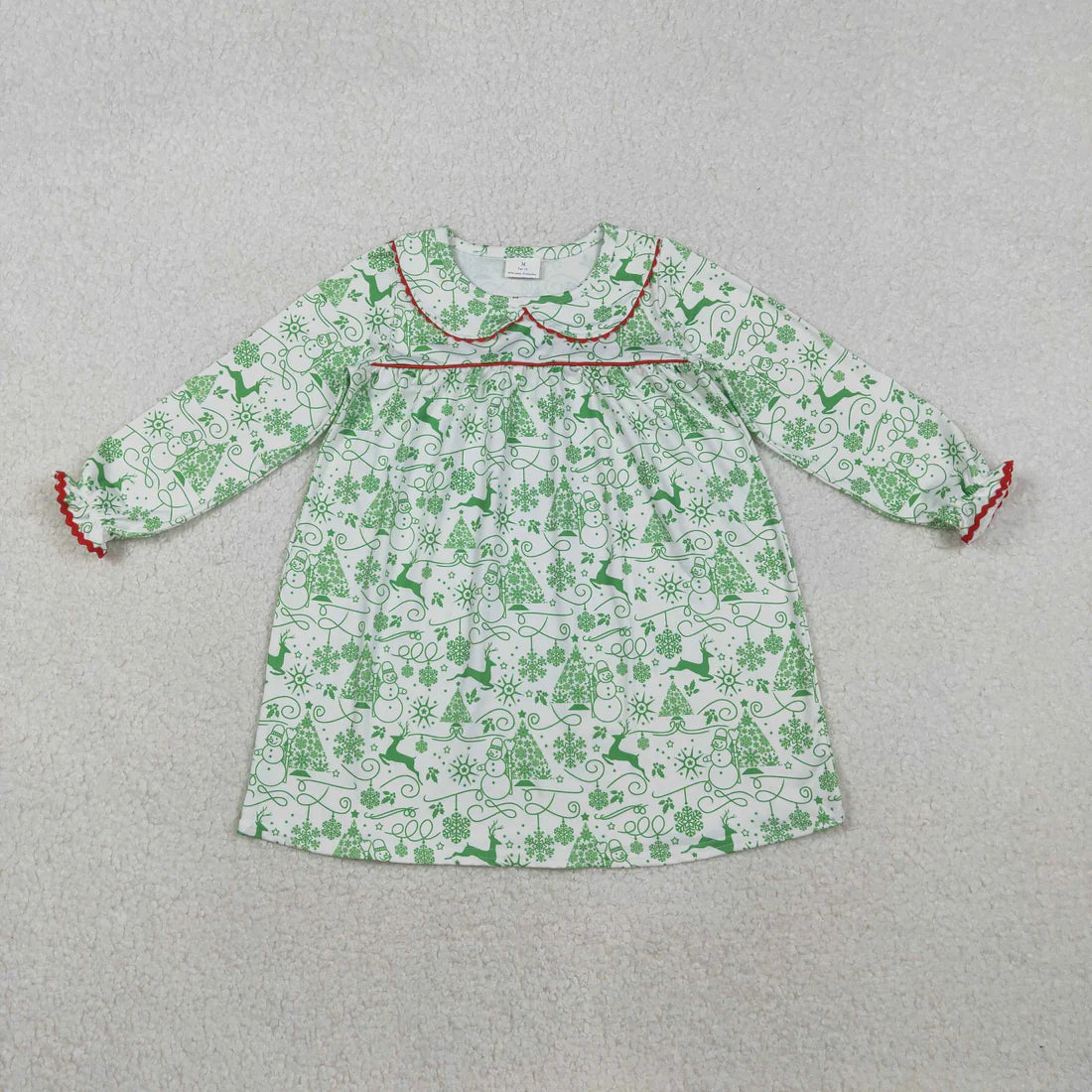 Sibling Baby Girls Long Ruffle Sleeve Snowmen Deer Christmas Knee Length Dresses