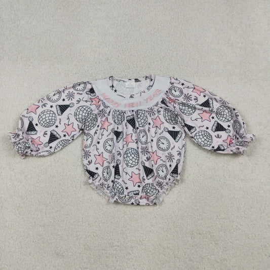 Embroidery Happy New Year Baby Girls Stars Firework Ruffle Rompers