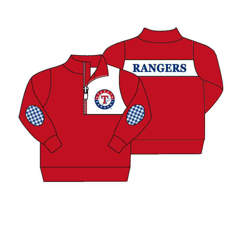 Preorder (moq 5)Baby Boys Red Long Sleeve Rangers Team Zip Pullovers Top