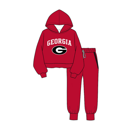 (Custom Design Preorder MOQ 5 ) Boys Georgia Red Hoodie Top with Jogger Sport Team Outfit
