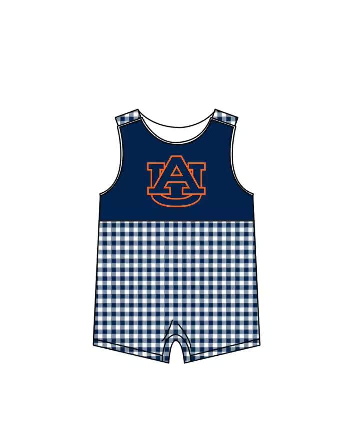 (Custom Design Preorder MOQ 5) Kids Boys Teams Auburn  Polka Dot Sleeveless Romper