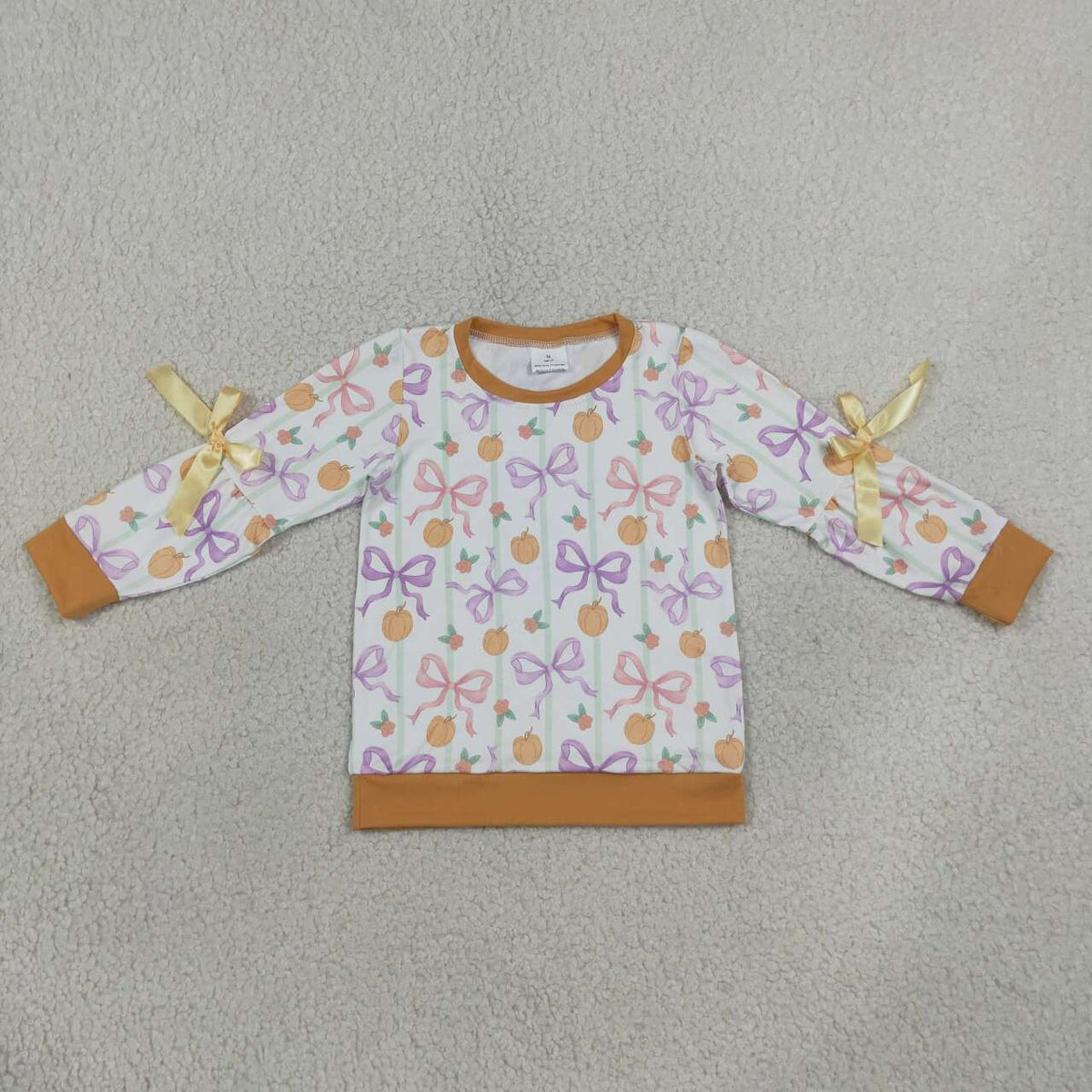 GT1658 Pumpkin Bows Flowers Stripes Girls Fall Tee Shirts Top