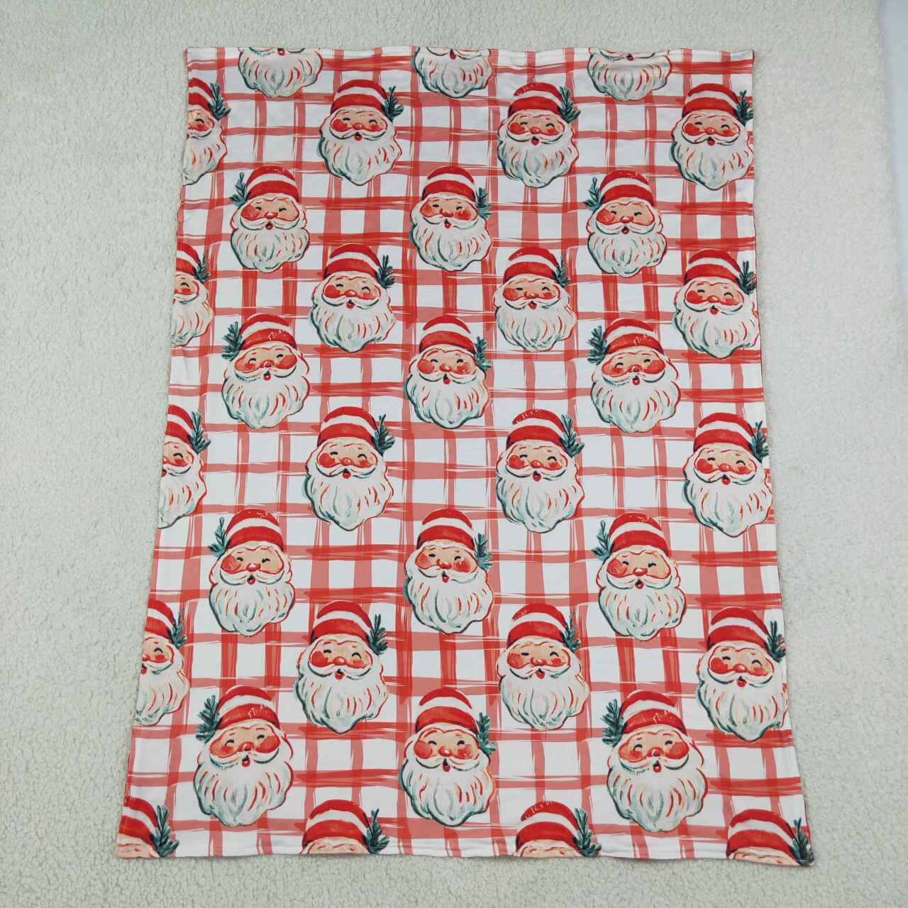 BL0265 Santa Checkered Print Baby Girls Christmas Blanket