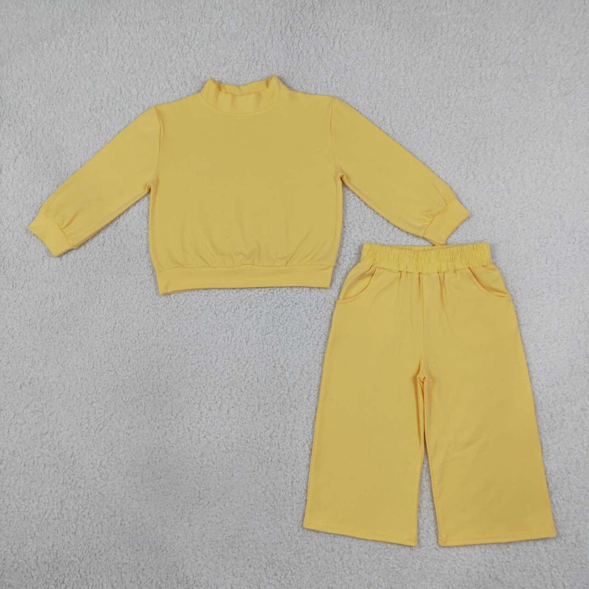Yellow Cotton Long Sleeve Pocket Pants Girls Fall Clothes Set