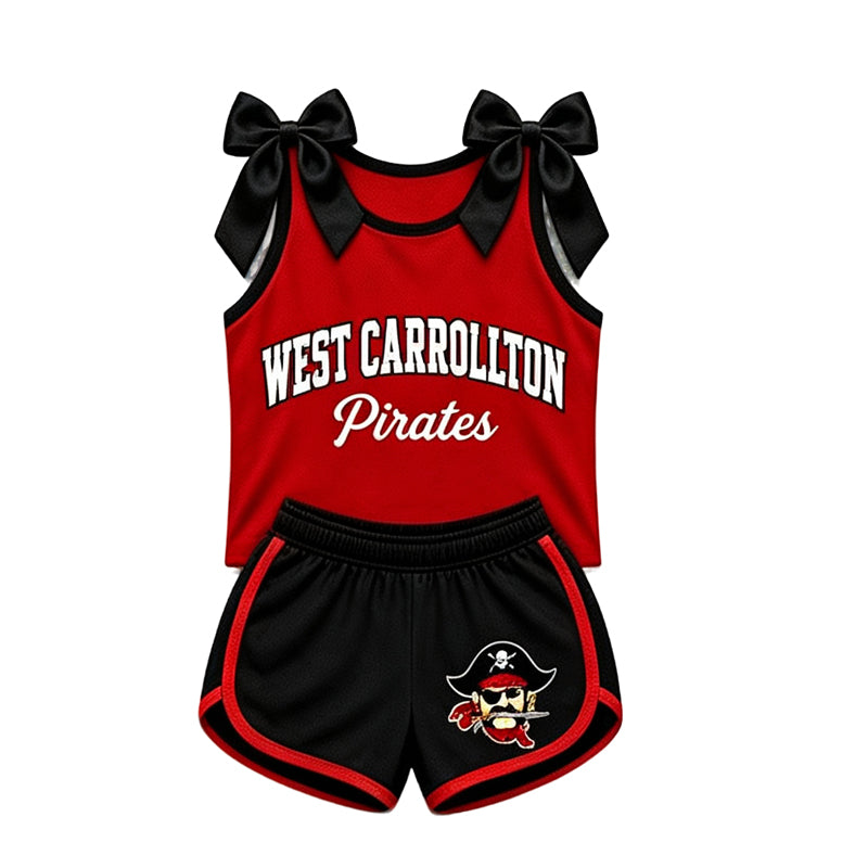 (Custom Design Preorder MOQ 5) Teams West Carrollton Pirates Bows Vest Top Shorts Mommy and Me Summer Yoga Clothes Set