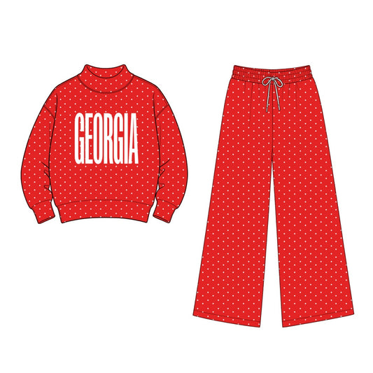 (Custom Design Preorder MOQ 5) Teams  GEORGIA Mock Necks Top Pockets Pants Girls Clothes Set（副本）