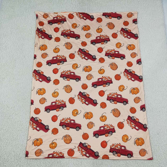 BL0289 Trucks Pumpkin Print Baby Fall Minky Blanket