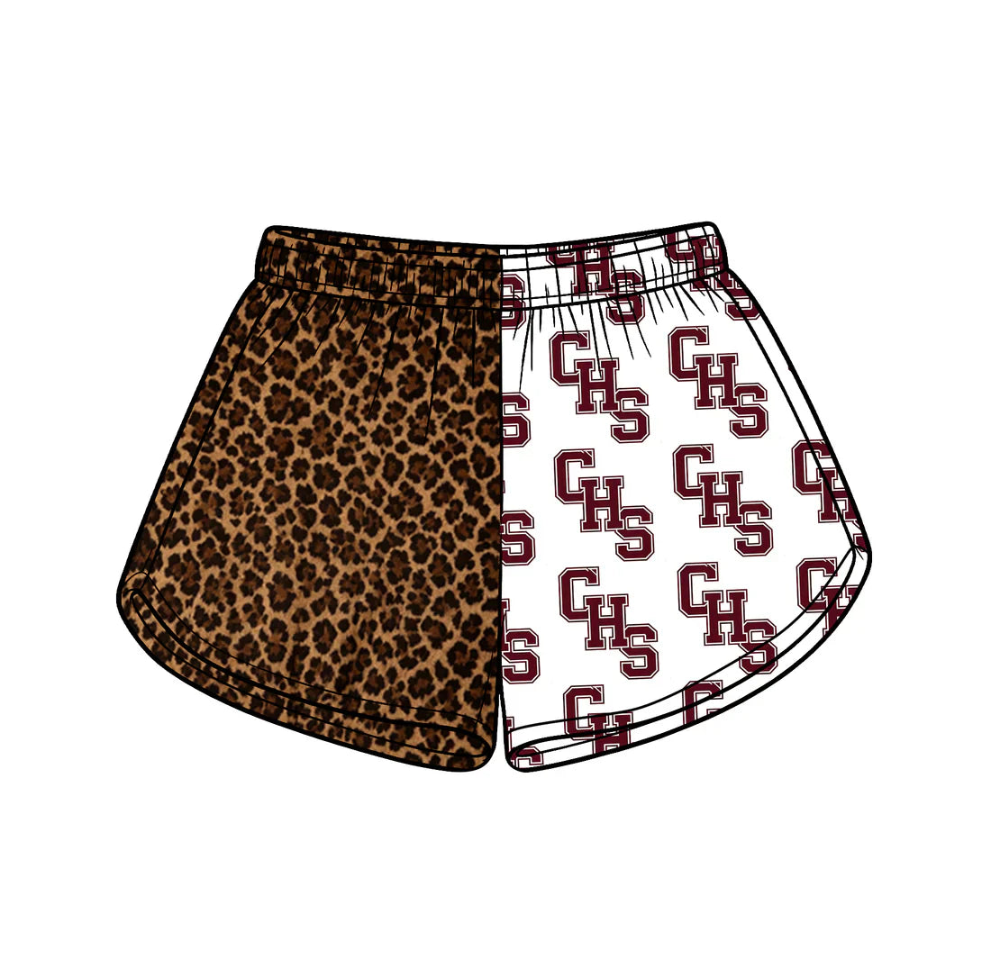 (Custom  Preorder MOQ 5) Baby Girls Leopard CHS Team Shorts Bottom
