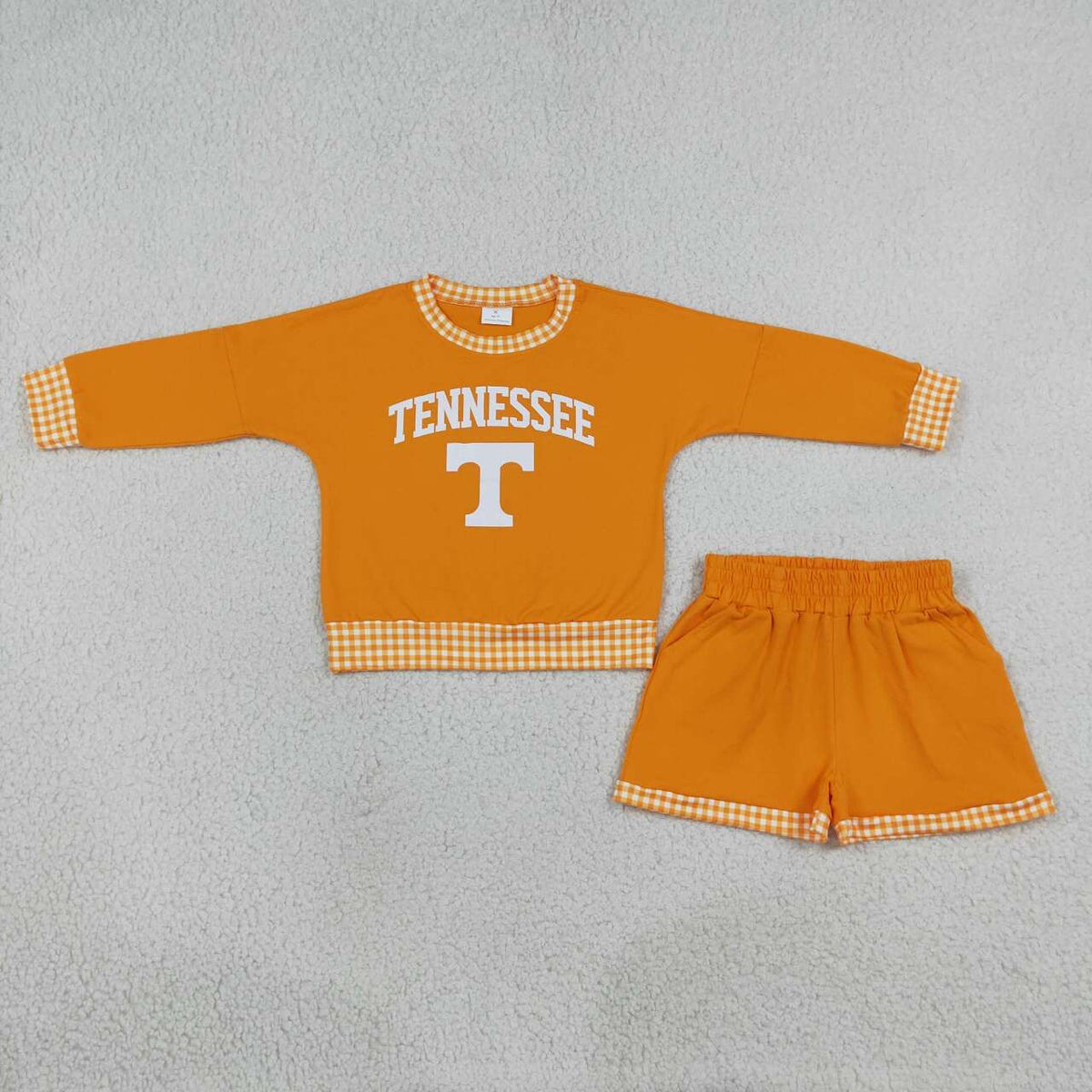 GLS0163 Teams Tennessee Vinyl Long Sleeve Top Pockets Shorts Girls Clothes Set