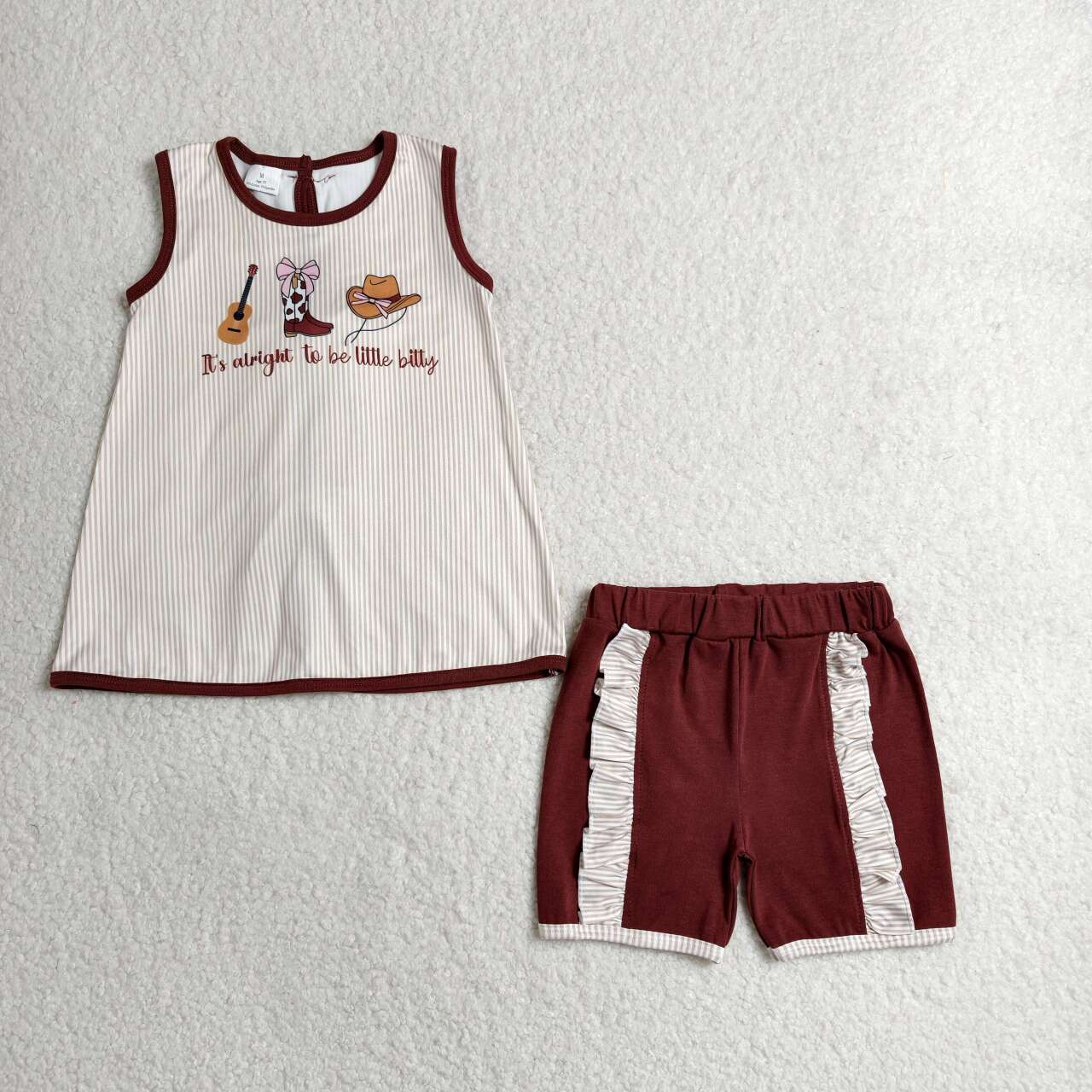 GSSO2763 It's Alright To be Little Bitty Back Bows Top Ruffle Shorts Girls Western Clothes Sets