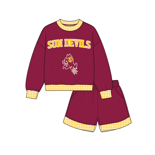 (Custom Design Preorder MOQ 5 ) Kids Girls Sun Devils Top with Shorts Outfit