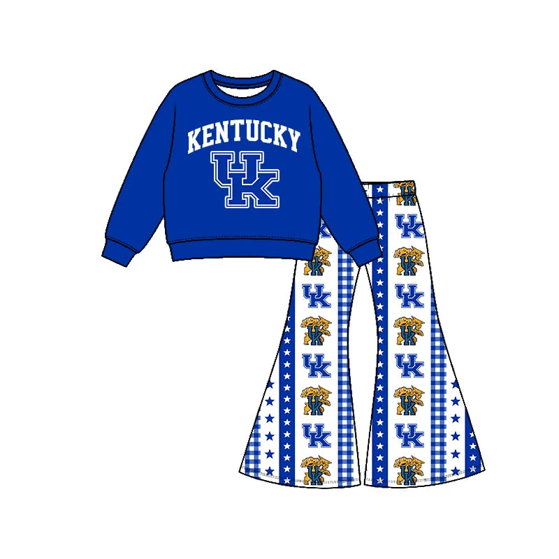 Preorder( 5  MOQ) Baby Girls Sport Team UK Long Sleeve Top Bell Bottom Pants Outfit