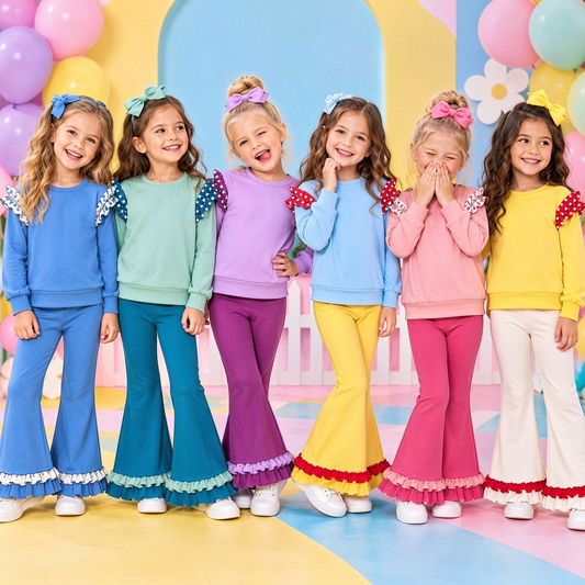 (Custom Design Preorder MOQ 5 Each) Cartoon Princess Blank Cotton Girls Ruffles Clothes Set Sisters Wear