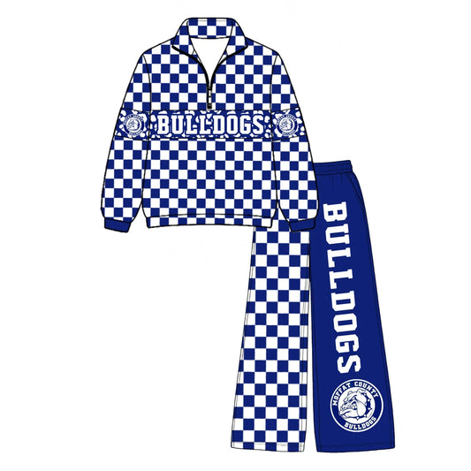 Preorder( 5  MOQ) Baby Girls Sport Team Bulldogs Blue Pullover Top Pants Outfit