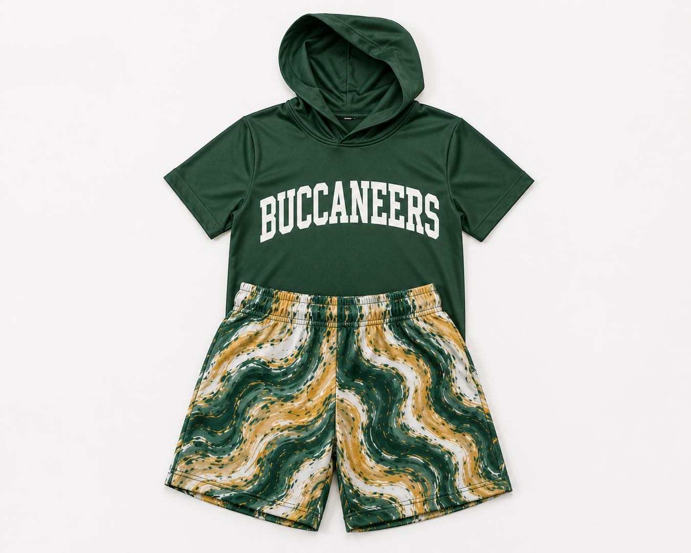 (Custom Design Preorder MOQ 5) Teams BUCCANEERS Green Hoodie Top Shorts Boys Summer Clothes Set