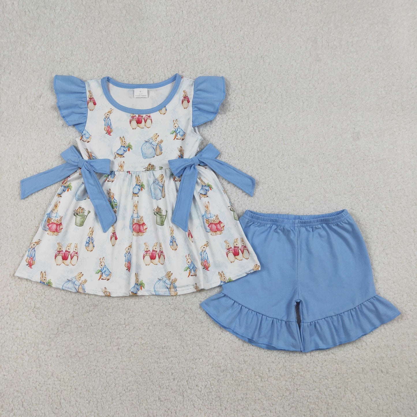 Sibling Baby Girls Rabbit Eggs Tunic Ruffle Shorts Easter Clothes Set Knee Length Dress Rompers
