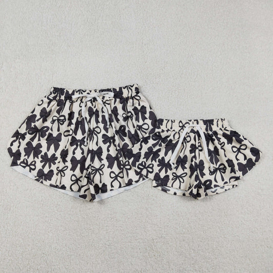 Mama and Me Girls Black Bows Yoga Active Ruffle Shorts Bottom