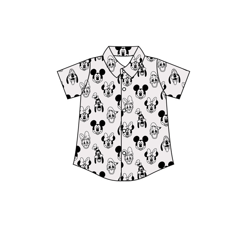 (Custom Design Preorder MOQ 5)  Cartoon Mouse Print Baby Boys Button Summer Tee Shirts Top