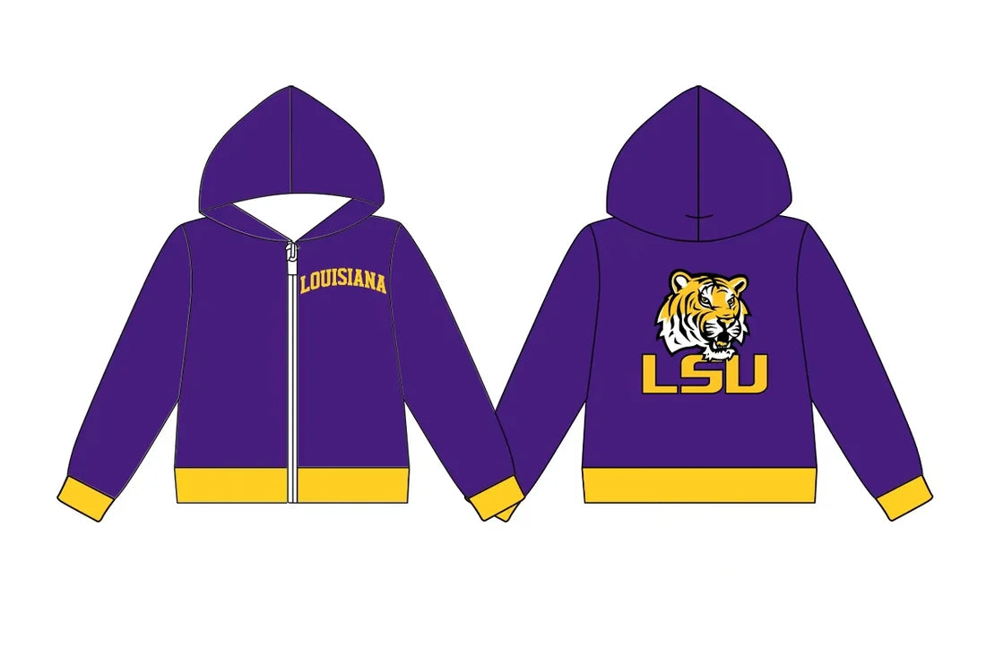 (Custom Design Preorder MOQ 5) Baby Boys Long Sleeve Louisiana Team Zip Hoodie Jackets Top
