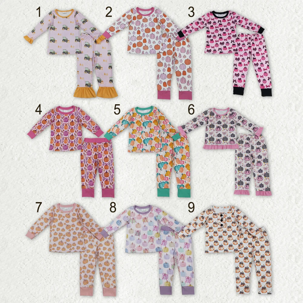 Sibling Baby Girls Fall Pumpkin Long Sleeve Top Pants Pajama Set