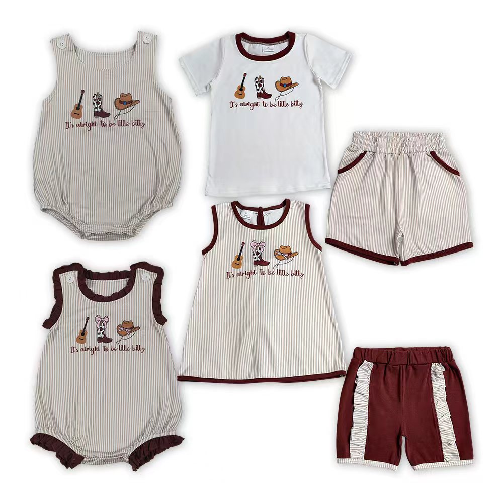 It's Alright To be Little Bitty Sibling Shorts Set Romper Western Styles
