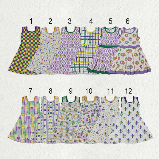 Sibling Baby Girls Sleeveless Mardigras Yoga Active Shorts Knee Length Dresses