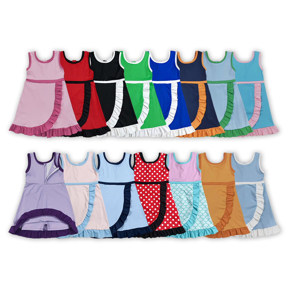 16 Colors Girls Sleeveless Ruffle Yoga Zipper Dress Sisters Wear