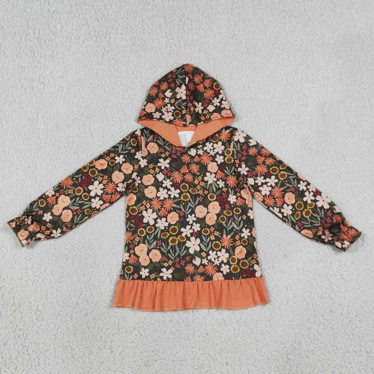 GT1644 Sunflower Floral Girls Ruffle Hoodie Top
