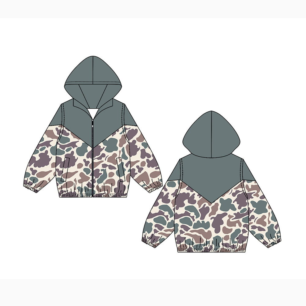 (Custom Design Preorder MOQ 5) Camo Zipper Hoodie Kids Fall Jacket Tops