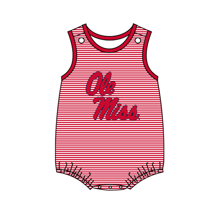 (Custom Design Preorder MOQ 5 ) Teams Ole Miss Rebels Stripes Baby Summer Romper
