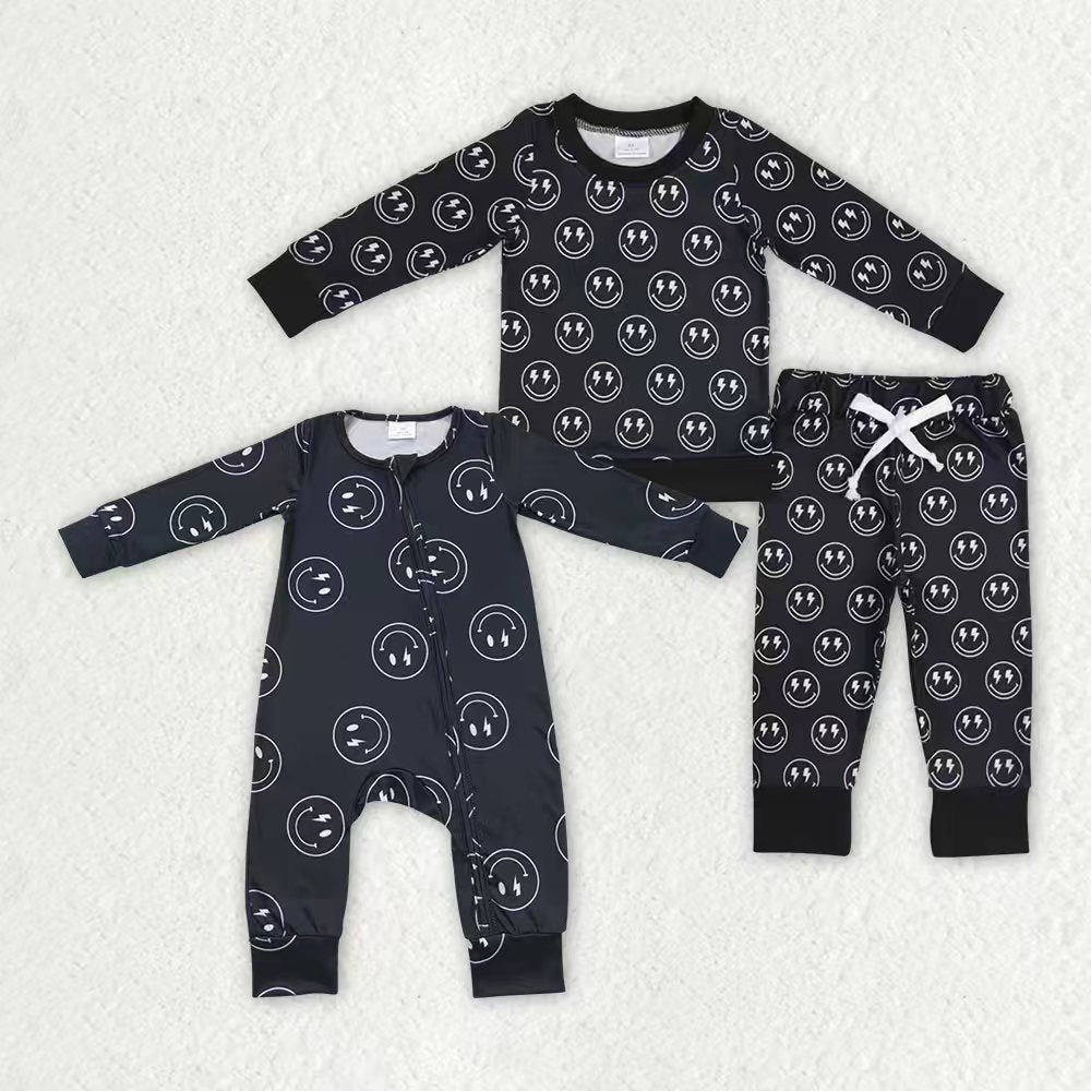 Smiling Black Print Kids Pajamas Styles Brothers Matching Wear