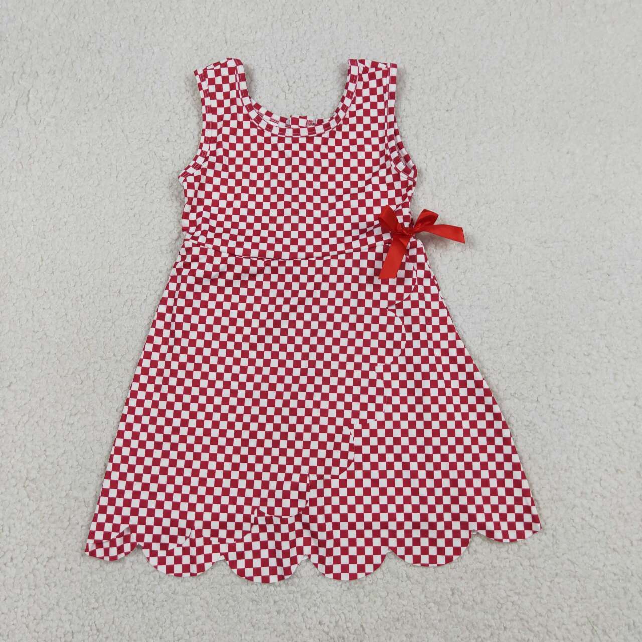 Baby Girls Red Checked Yoga Active Shorts Scallop Knee Length Dresses