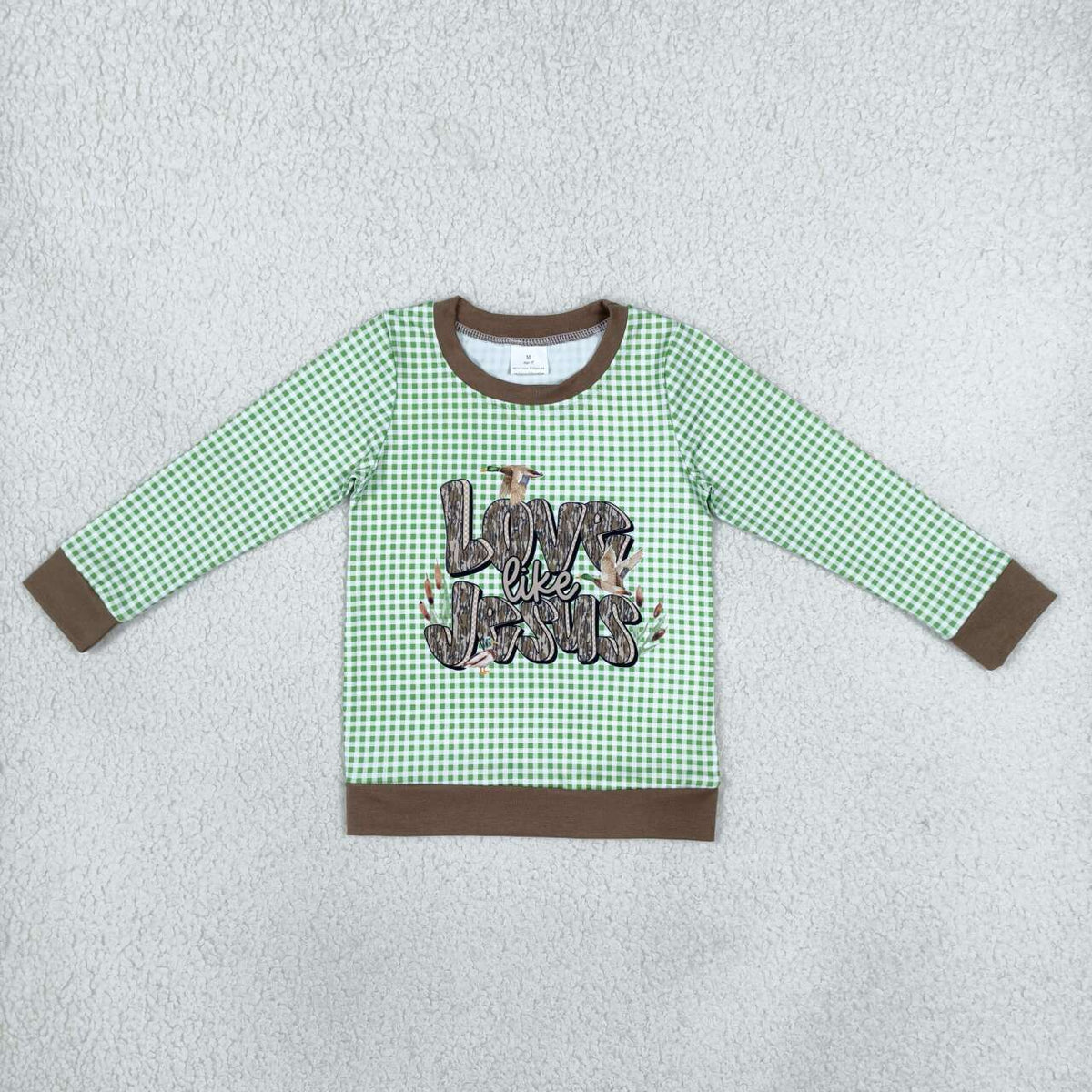 LOVE LIKE JESUS Duck Checkered Print Kids Tee Shirts Top