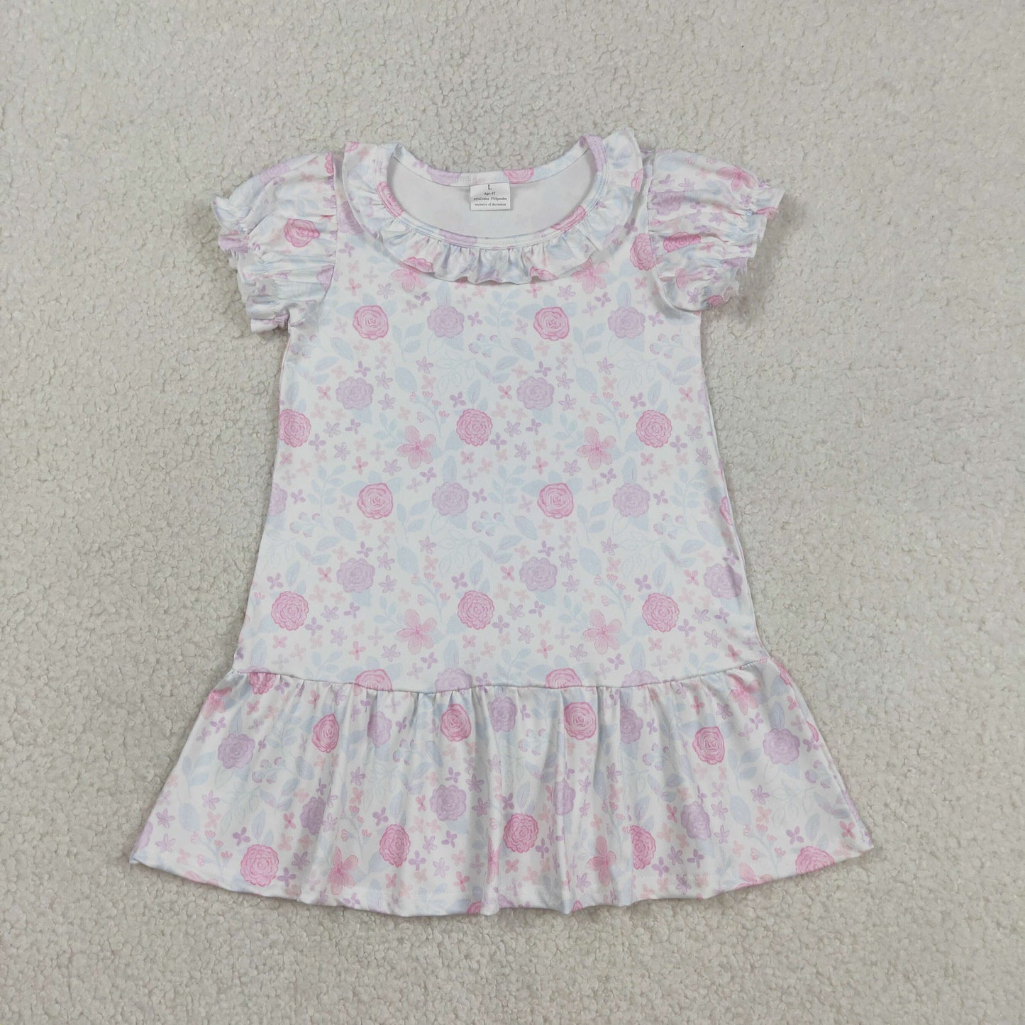 Baby Girls Pink Flowers Short Sleeve Knee Length Dress