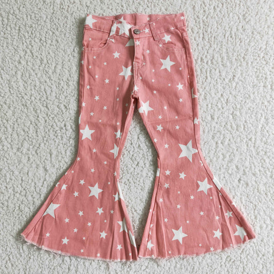 Pink star denim bell bottom jeans C14-11