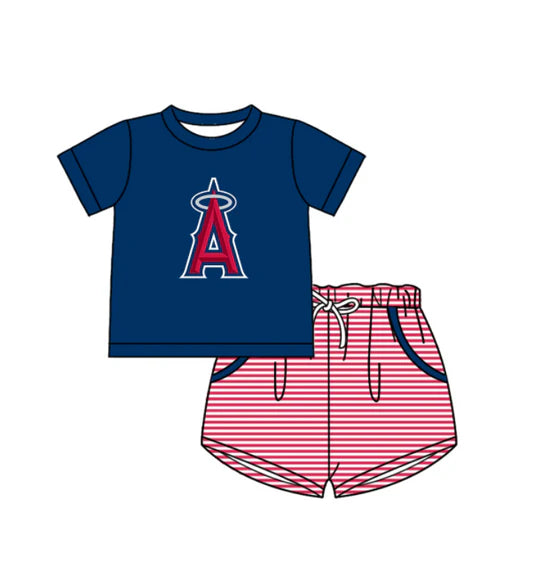 (Custom  Preorder MOQ 5) Baby Boys Los Angeles Angels Top Checked Ruffle Short Team Outfit
