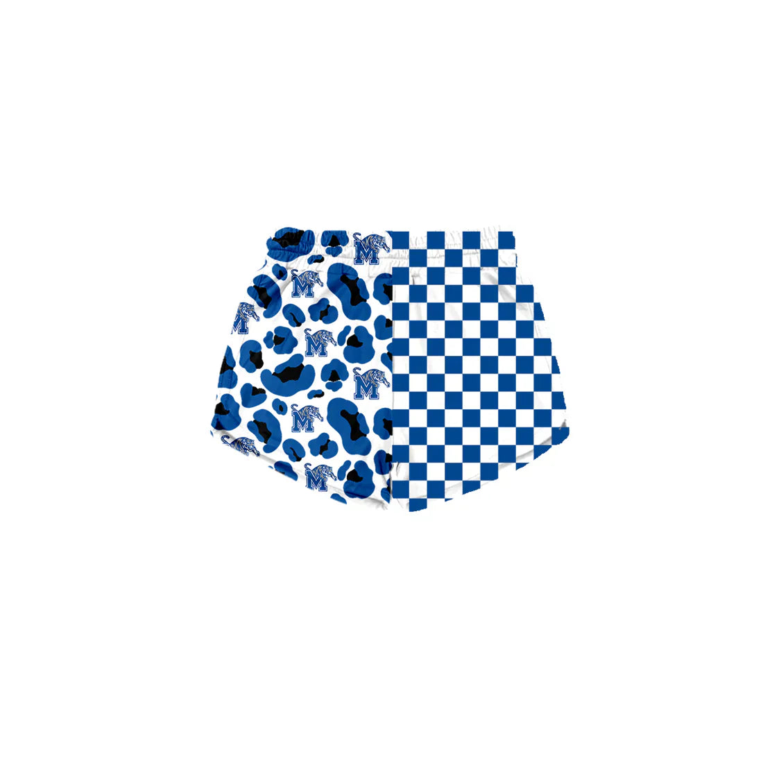 (Custom  Preorder MOQ 5) Baby Girls Blue Checked Leopard M Tigers Team Shorts Bottom