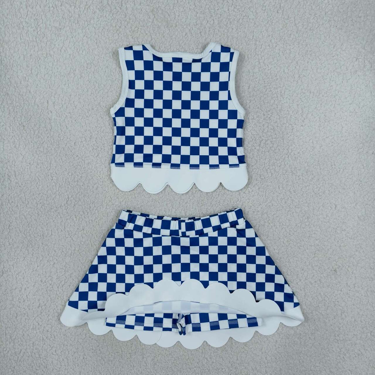GSD4283 Girls Teams Kentucky UK Blue Checked Tank Top White Bow Skort Active Outfit