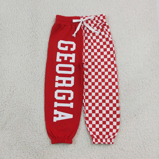 P1063 Teams Georgia Vinyl & Checkered Print Kids Joggers Split Pants