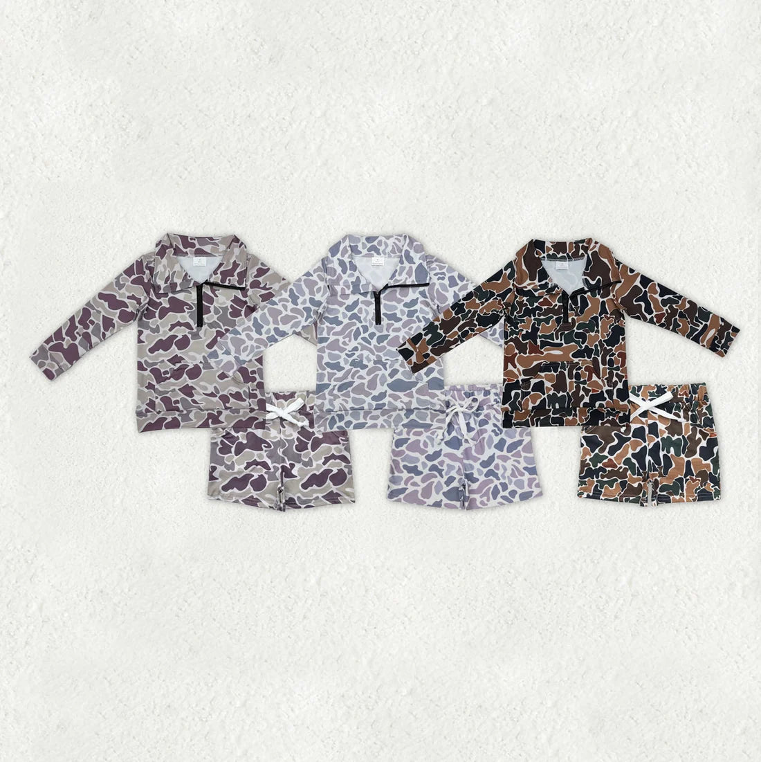Sibling Baby Boys Camo Long Sleeve Zipper Pullover Top Pockets Shorts Outfit
