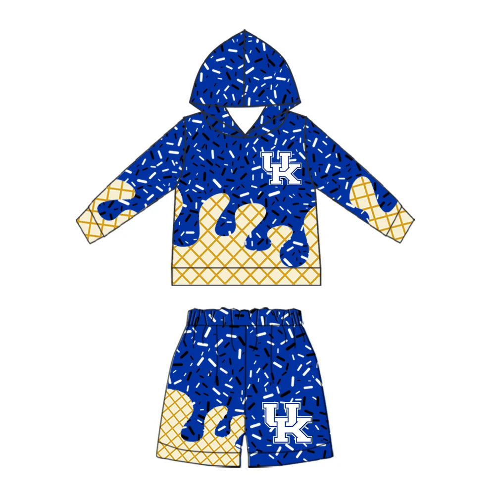 (Custom Design Preorder MOQ 5) Baby Boys Sprinkles Kentucky Hoodie Short Team Clothes Sets
