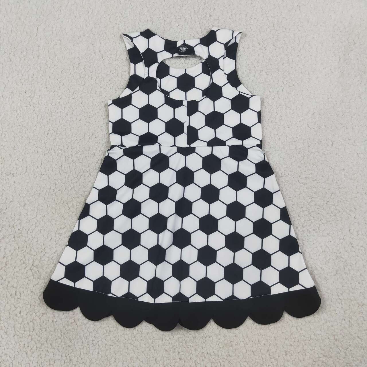 GSD4102  Soccer Black Girls Summer Bows Scallop Knee Length Yoga Dress