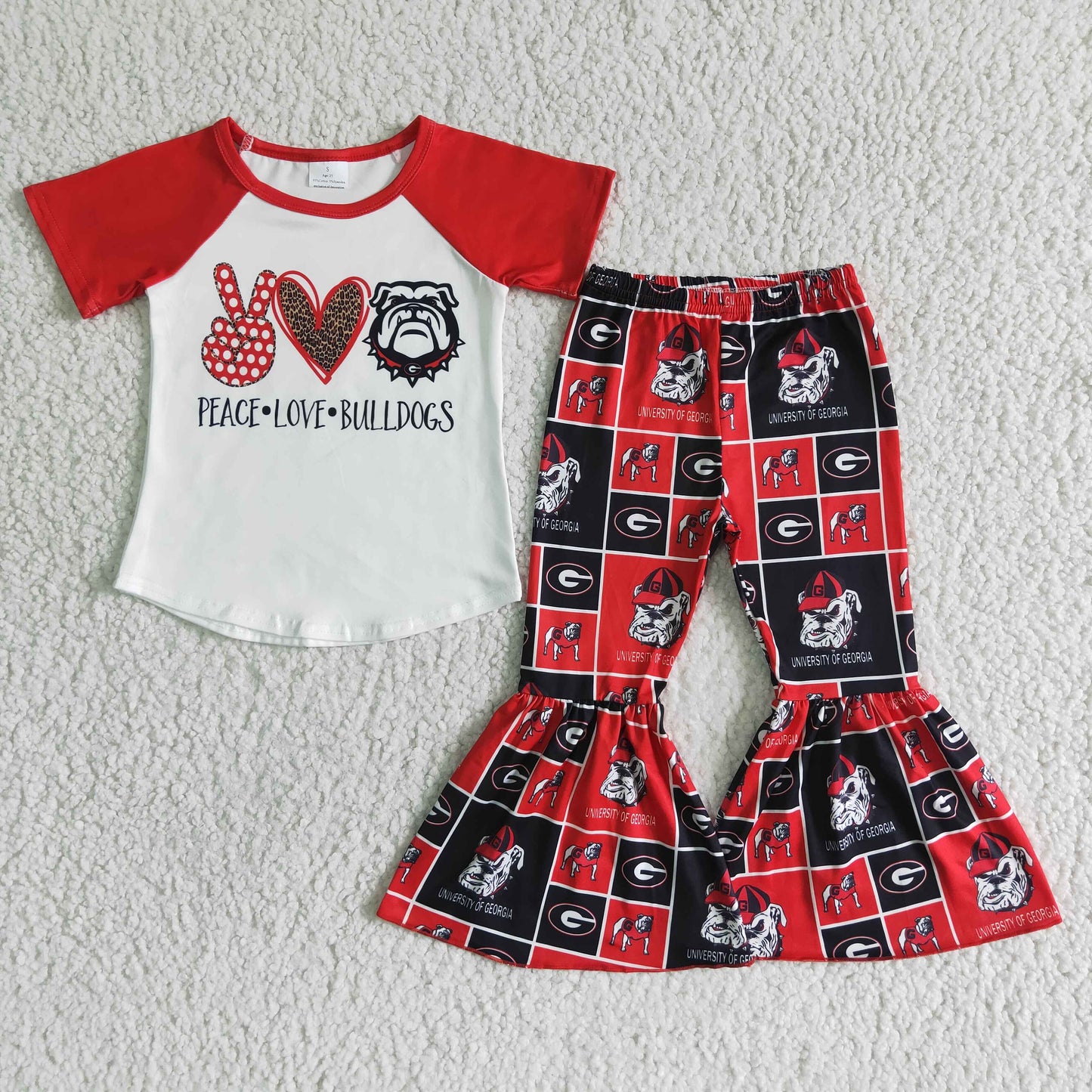 A1-24 Peace Love Bulldogs Teams Girls Bell Pants Clothes Set
