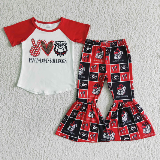 A1-24 Peace Love Bulldogs Teams Girls Bell Pants Clothes Set