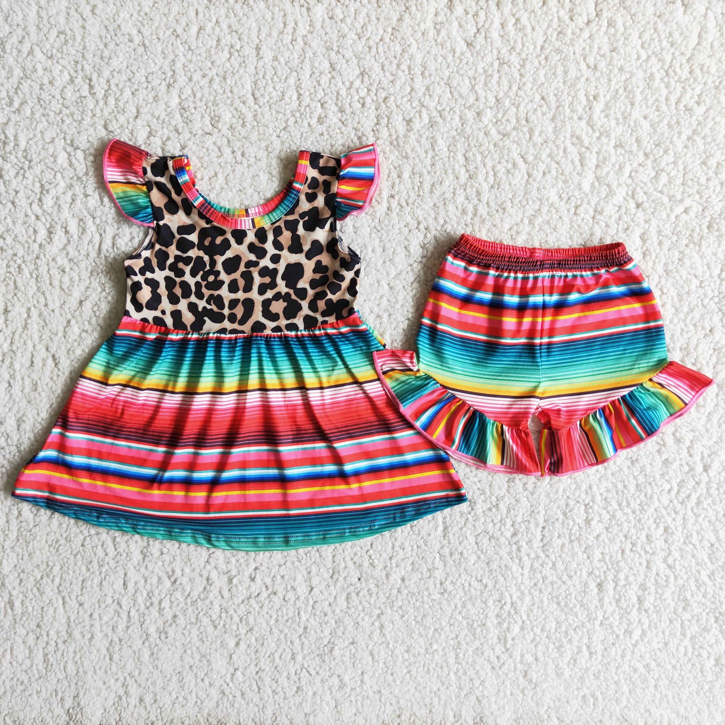 (Promotion)A1-3 Leopard Tunic Top Colorful Stripes Girls Summer Outfits
