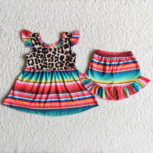 (Promotion)A1-3 Leopard Tunic Top Colorful Stripes Girls Summer Outfits