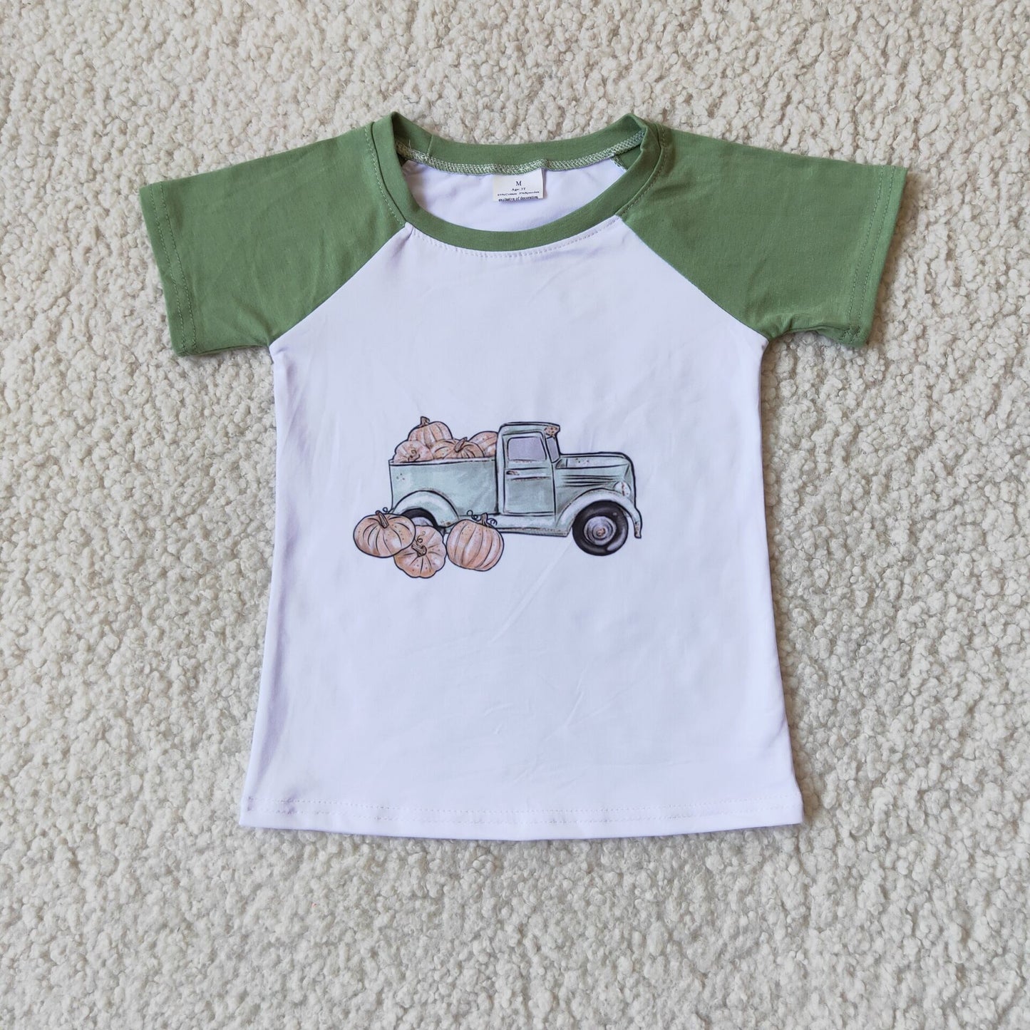 A15-13  Pumpkin Trucks Boys Raglan Short Sleeve Tee Shirts Tops